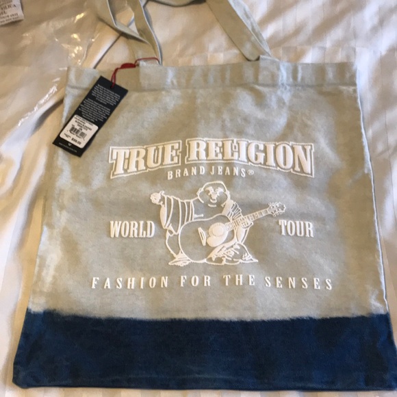 True Religion Handbags - TRUE RELIGION BUDDHA BLEACHED DENIM TOTE BAG